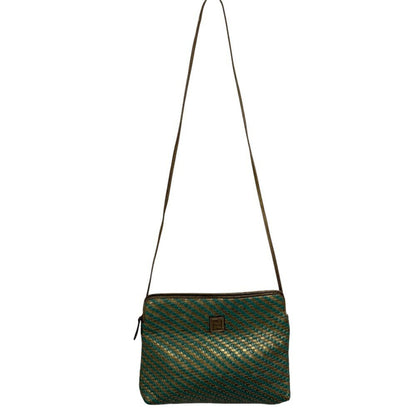 FENDI Shoulder Bag Purse FF Leather Green Gold Authentic