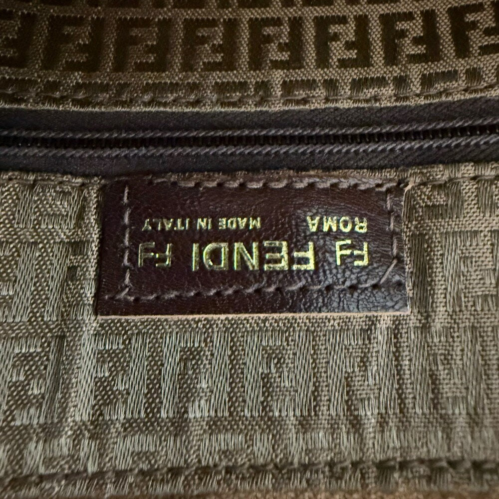 FENDI Shoulder Bag Purse FF Leather Green Gold Authentic