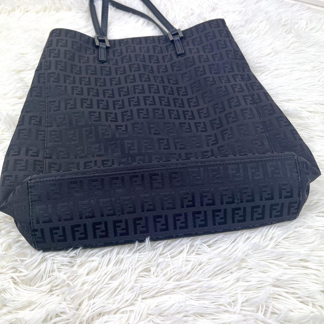 FENDI Hand Bag Tote Purse FF Zucchino Canvas Cotton Black Authentic