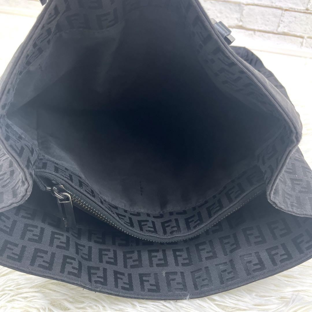FENDI Hand Bag Tote Purse FF Zucchino Canvas Cotton Black Authentic