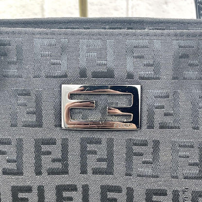 FENDI Hand Bag Tote Purse FF Zucchino Canvas Cotton Black Authentic