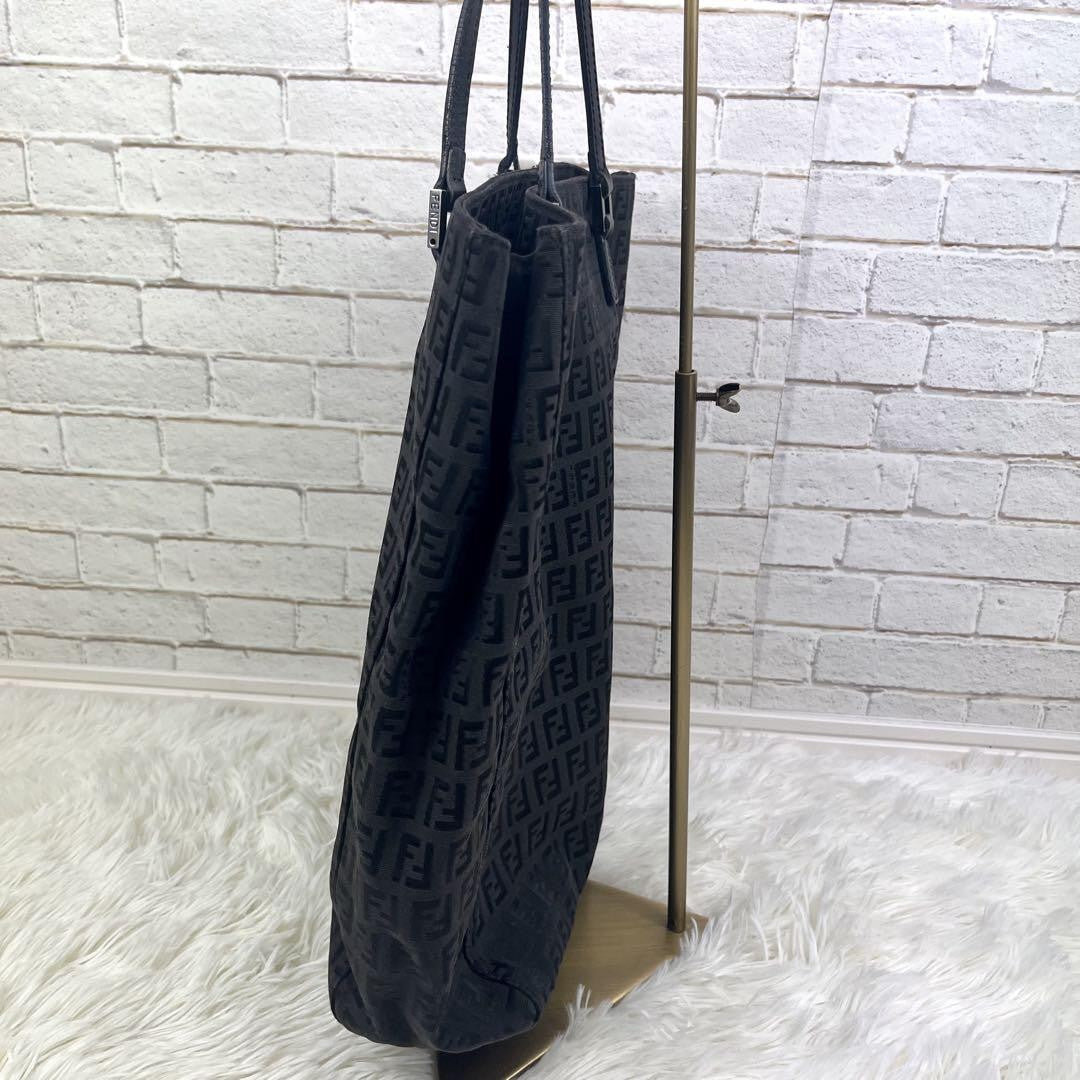 FENDI Hand Bag Tote Purse FF Zucchino Canvas Cotton Black Authentic