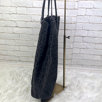 FENDI Hand Bag Tote Purse FF Zucchino Canvas Cotton Black Authentic