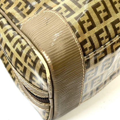 FENDI Hand Bag Tote Purse FF Zucchino Patent Leather Brown Authentic
