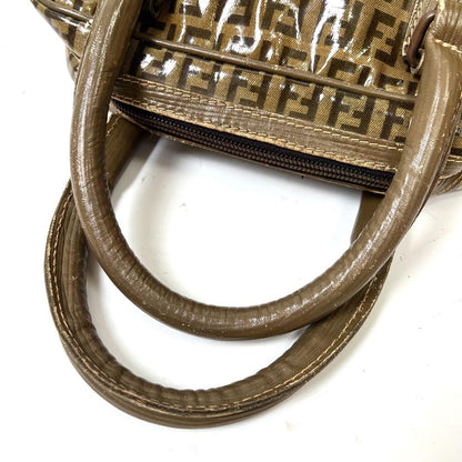 FENDI Hand Bag Tote Purse FF Zucchino Patent Leather Brown Authentic