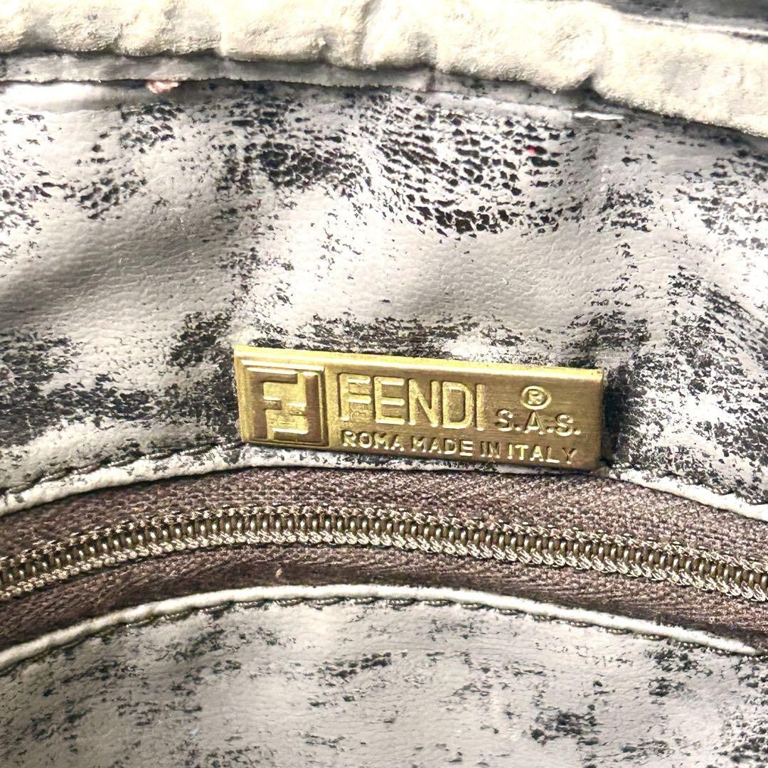 FENDI Hand Bag Tote Purse FF Zucchino Patent Leather Brown Authentic