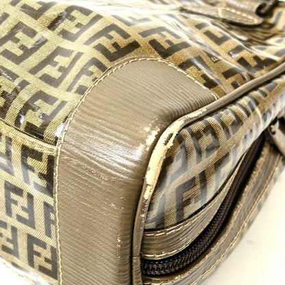 FENDI Hand Bag Tote Purse FF Zucchino Patent Leather Brown Authentic