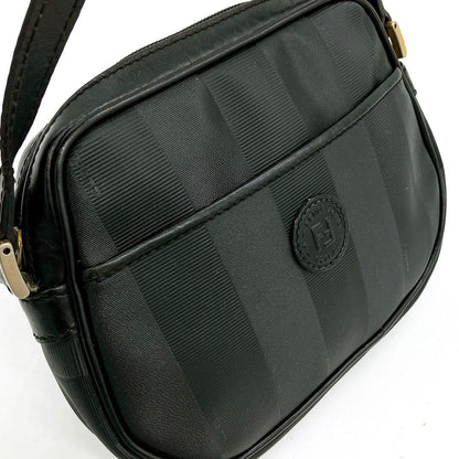 FENDI Shoulder Bag Purse FF Pecan PVC Black Authentic