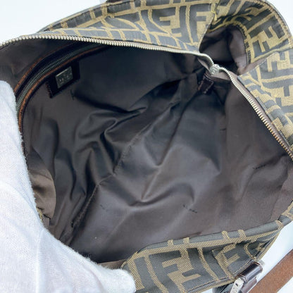 FENDI Hand Bag Tote Purse FF Zucca Nylon Leather Brown Authentic