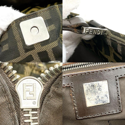 FENDI Hand Bag Tote Purse FF Zucca Nylon Leather Brown Authentic
