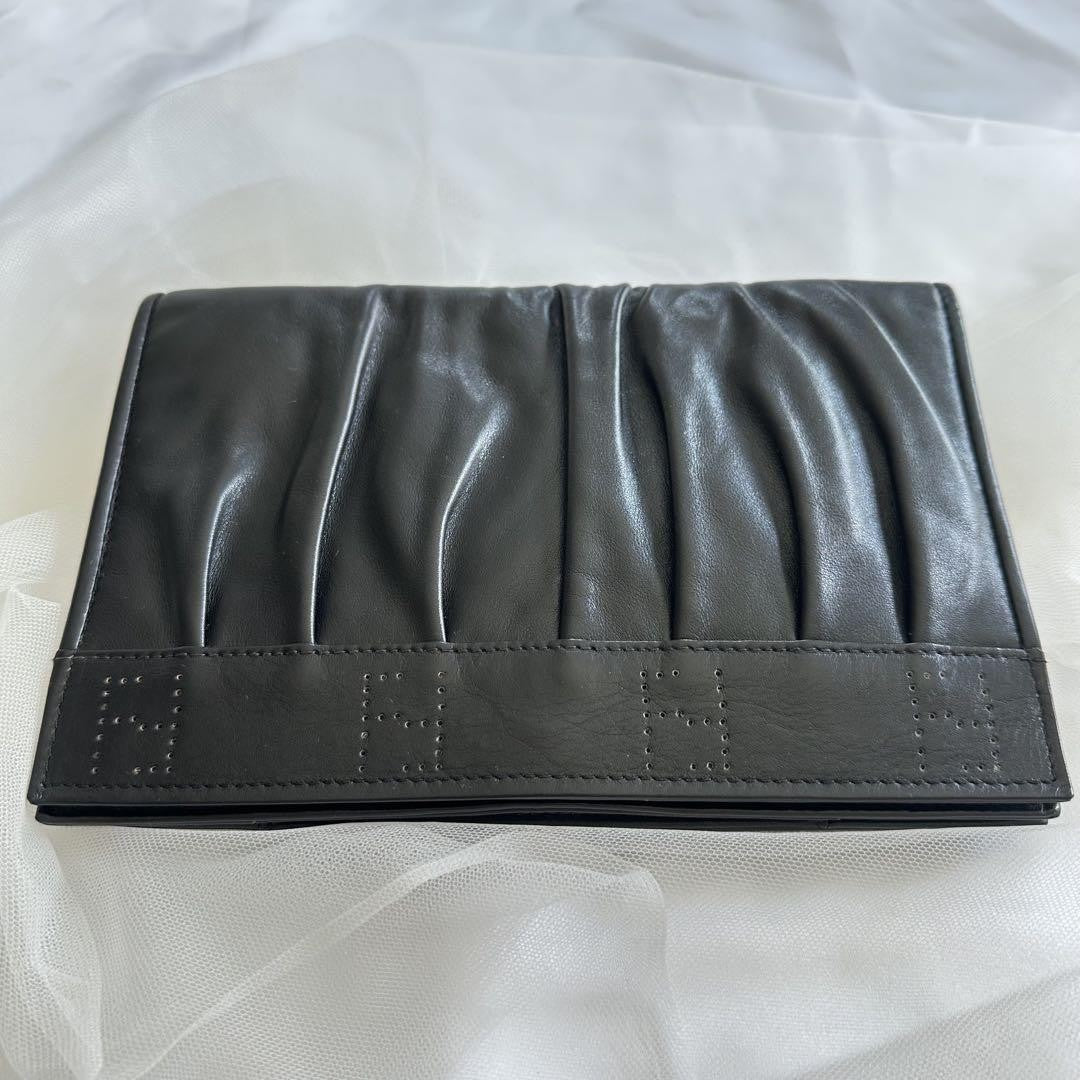 FENDI Clutch Bag Second Bag FF Leather Black Authentic