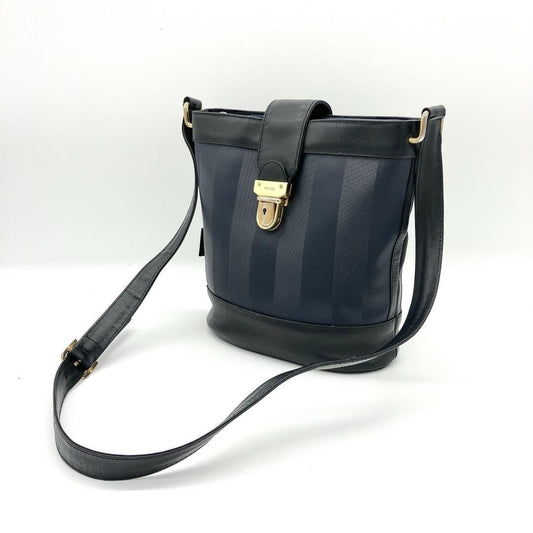 FENDI Shoulder Bag Purse Pecan Nylon Leather Navy Black Authentic