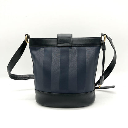 FENDI Shoulder Bag Purse Pecan Nylon Leather Navy Black Authentic