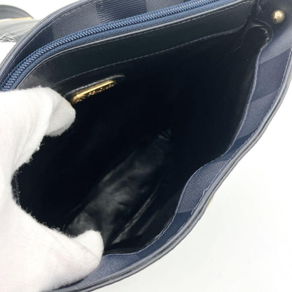 FENDI Shoulder Bag Purse Pecan Nylon Leather Navy Black Authentic