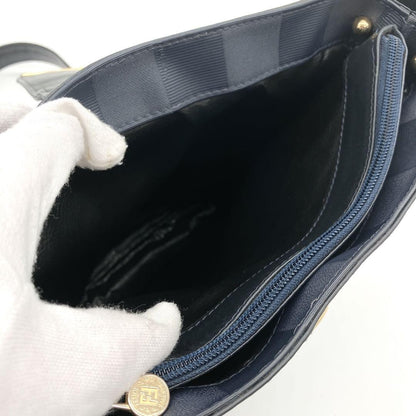FENDI Shoulder Bag Purse Pecan Nylon Leather Navy Black Authentic