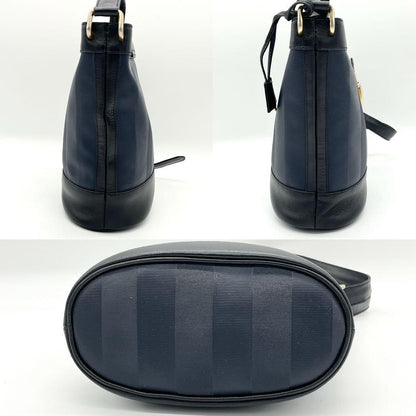FENDI Shoulder Bag Purse Pecan Nylon Leather Navy Black Authentic