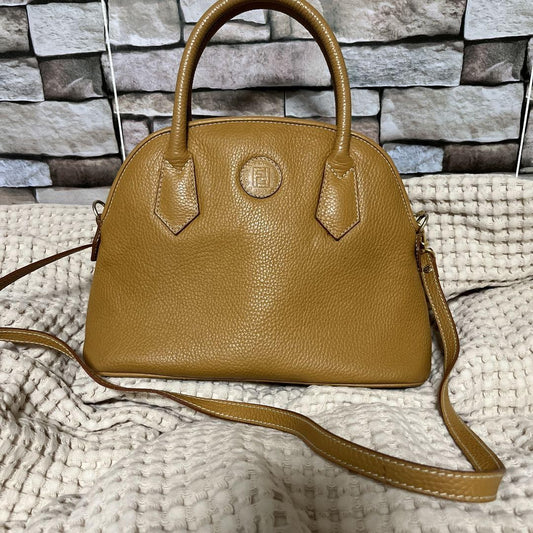 FENDI Hand Shoulder Bag Tote Purse FF Leather Brown Authentic