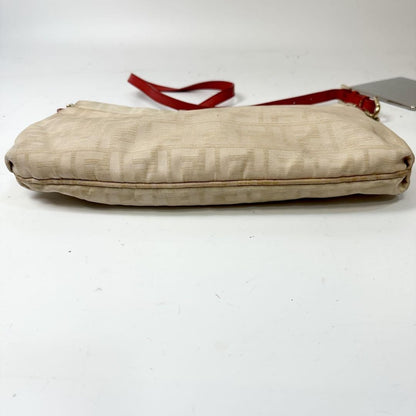 FENDI Shoulder Bag Purse FF Zucca Baguette Canvas Beige Off White Authentic