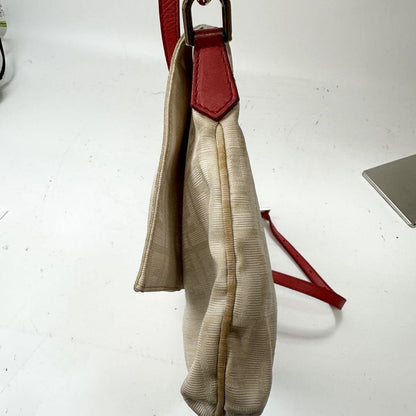 FENDI Shoulder Bag Purse FF Zucca Baguette Canvas Beige Off White Authentic