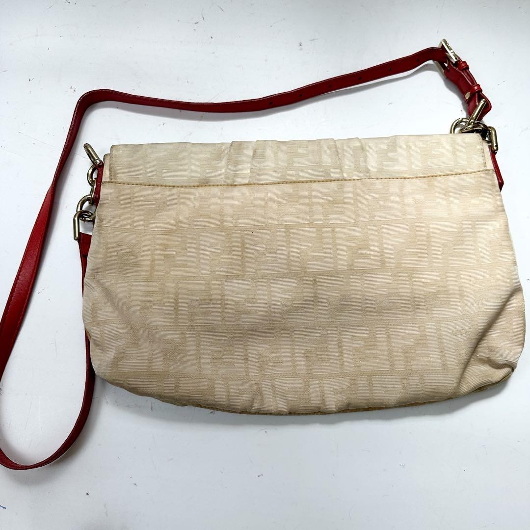 FENDI Shoulder Bag Purse FF Zucca Baguette Canvas Beige Off White Authentic