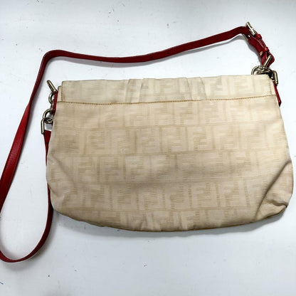 FENDI Shoulder Bag Purse FF Zucca Baguette Canvas Beige Off White Authentic