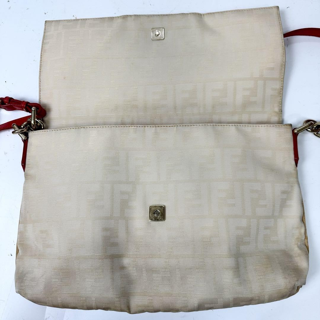 FENDI Shoulder Bag Purse FF Zucca Baguette Canvas Beige Off White Authentic
