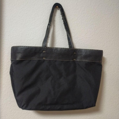 FENDI Borsa Hand Shoulder Bag Tote Purse Selleria Nylon Leather Black Authentic