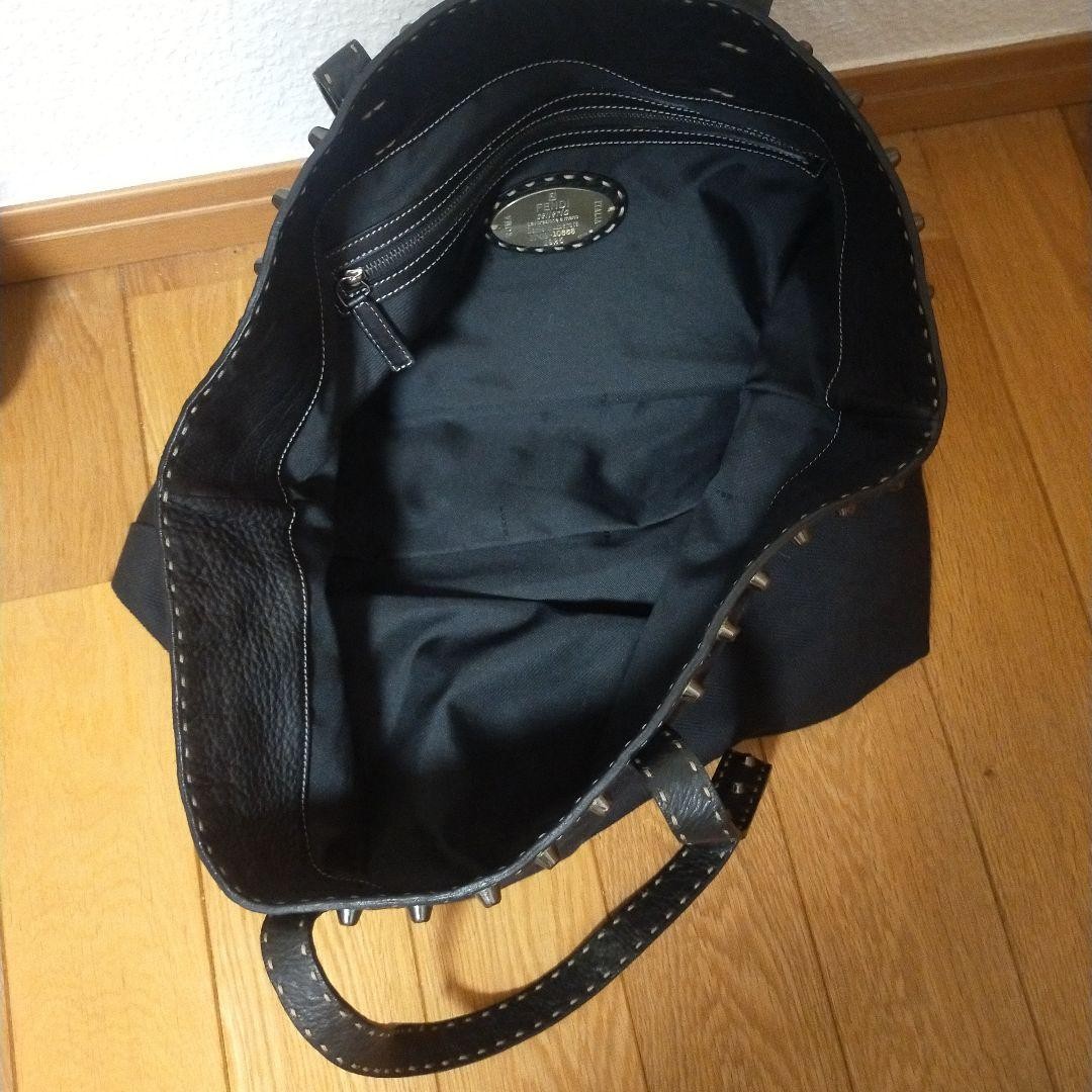 FENDI Borsa Hand Shoulder Bag Tote Purse Selleria Nylon Leather Black Authentic
