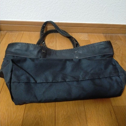 FENDI Borsa Hand Shoulder Bag Tote Purse Selleria Nylon Leather Black Authentic