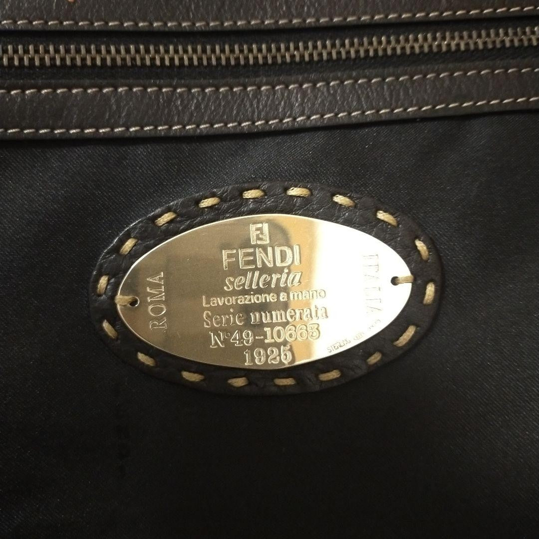 FENDI Borsa Hand Shoulder Bag Tote Purse Selleria Nylon Leather Black Authentic
