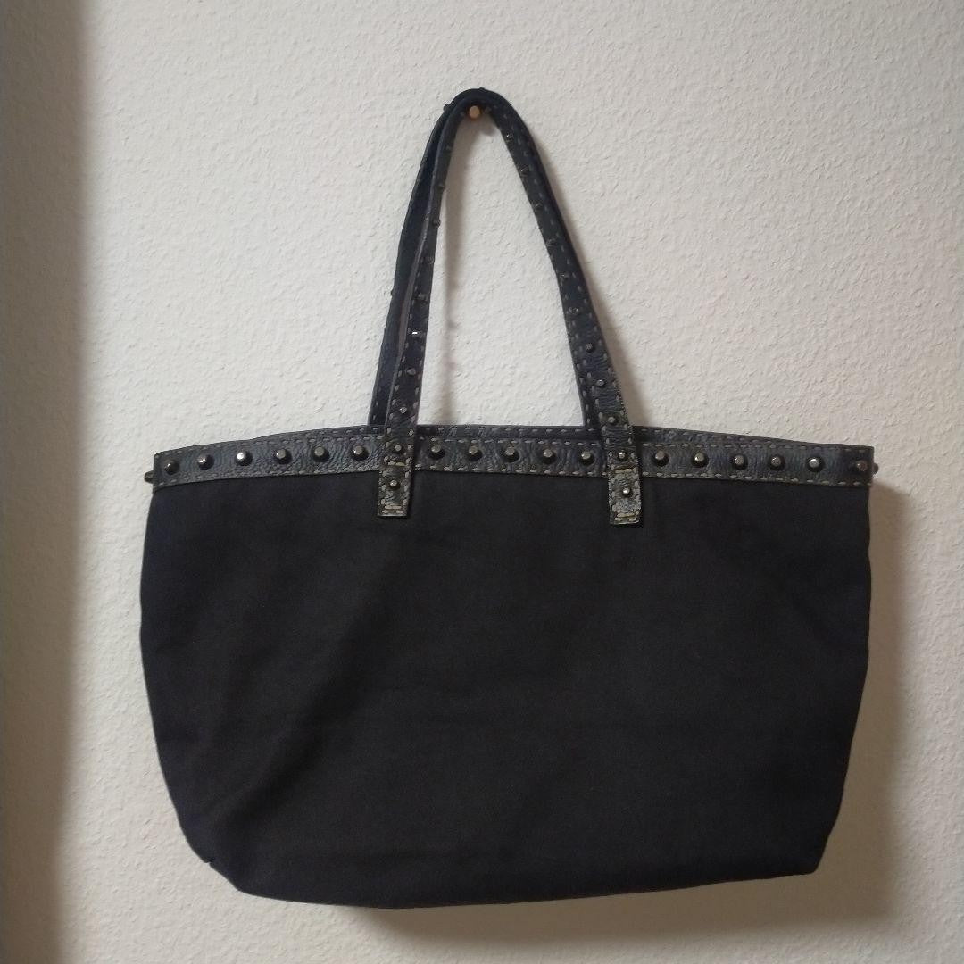 FENDI Borsa Hand Shoulder Bag Tote Purse Selleria Nylon Leather Black Authentic