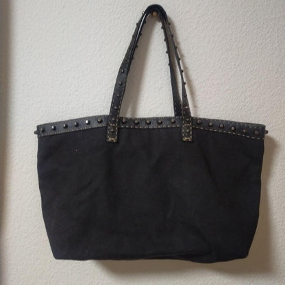 FENDI Borsa Hand Shoulder Bag Tote Purse Selleria Nylon Leather Black Authentic