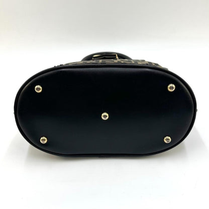 FENDI Hand Bag Tote Purse FF Zucca Canvas Leather Dark Brown Beige Black Auth