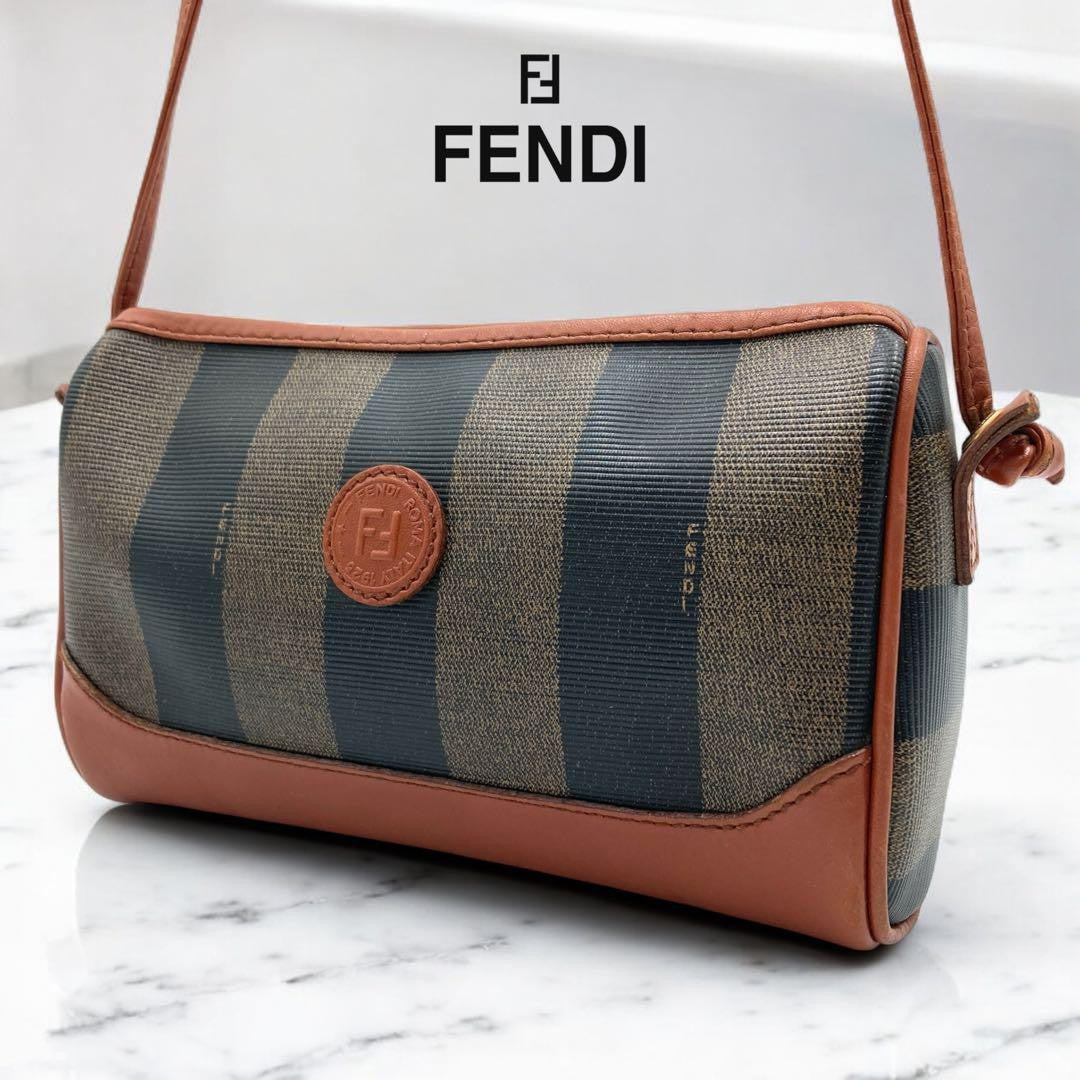 FENDI Shoulder Bag Purse FF Pecan PVC Leather Authentic