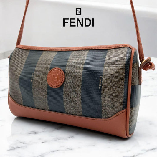 FENDI Shoulder Bag Purse FF Pecan PVC Leather Authentic
