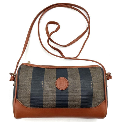FENDI Shoulder Bag Purse FF Pecan PVC Leather Authentic