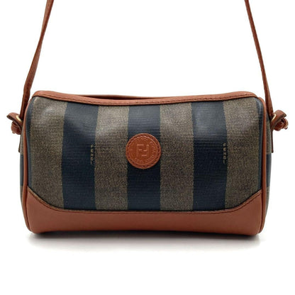FENDI Shoulder Bag Purse FF Pecan PVC Leather Authentic