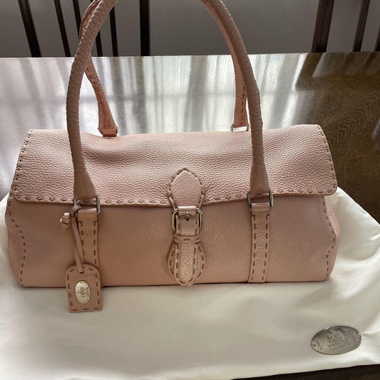 FENDI Hand Bag Tote Purse Selleria Leather Rose Pink Authentic