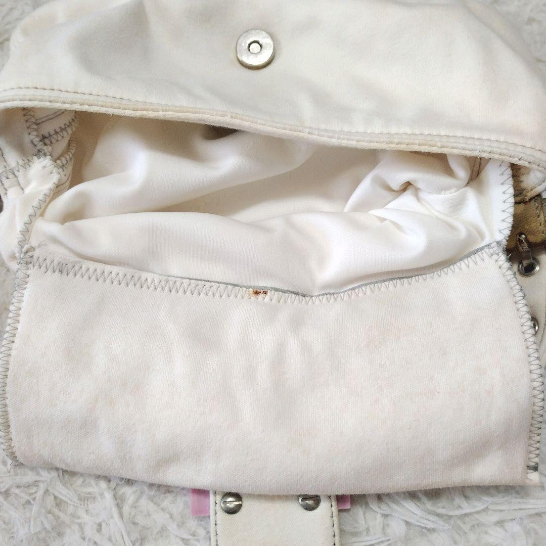 FENDI Shoulder Bag Purse FF Baguette Cotton Off White Pink Authentic