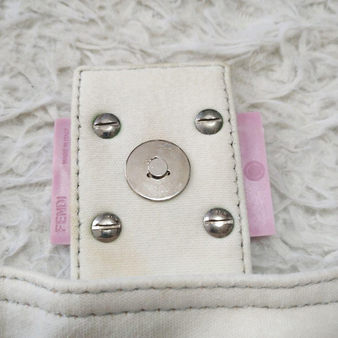 FENDI Shoulder Bag Purse FF Baguette Cotton Off White Pink Authentic