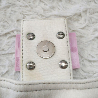 FENDI Shoulder Bag Purse FF Baguette Cotton Off White Pink Authentic
