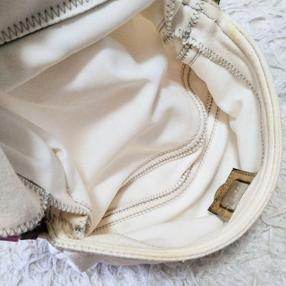 FENDI Shoulder Bag Purse FF Baguette Cotton Off White Pink Authentic