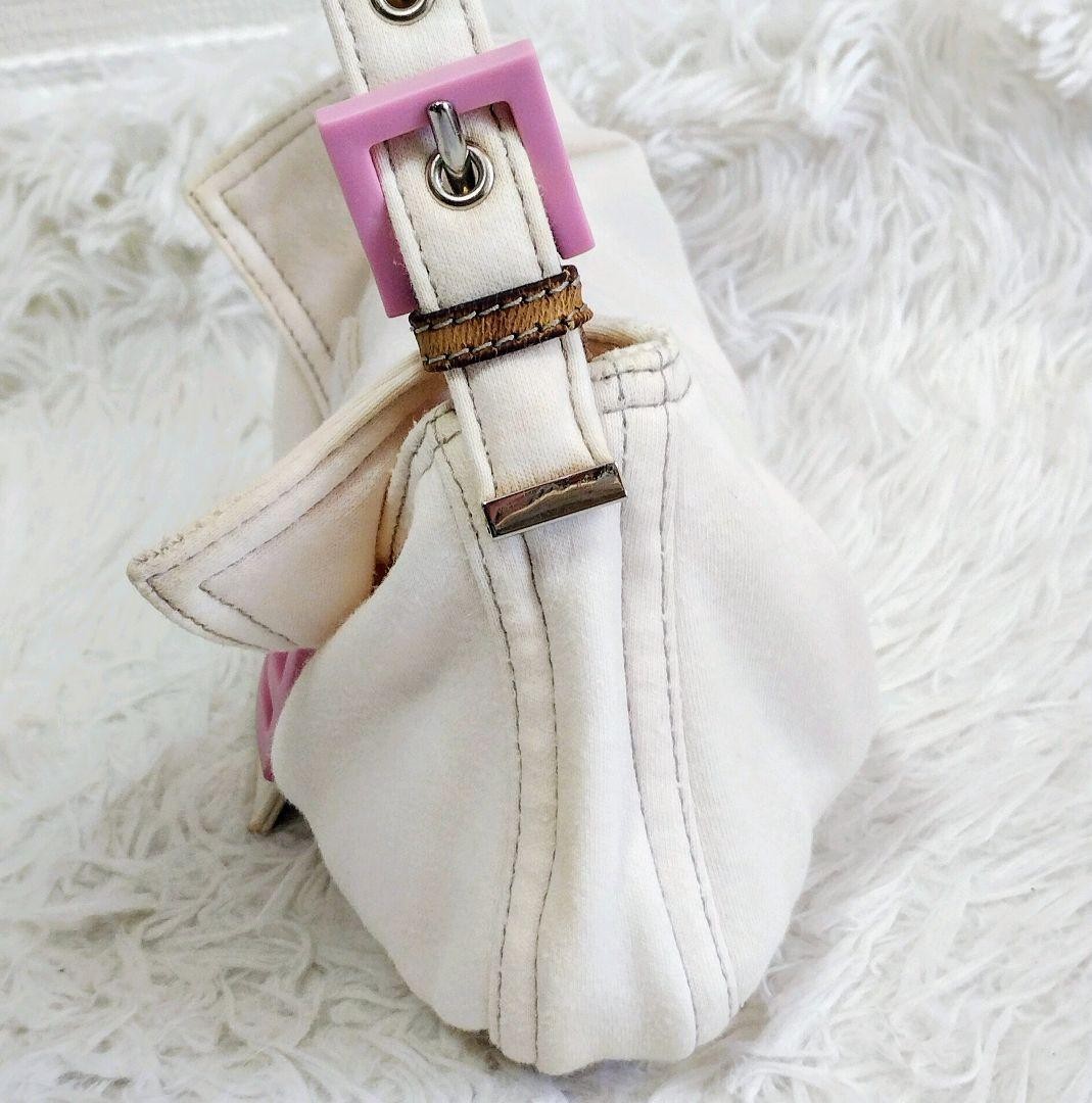 FENDI Shoulder Bag Purse FF Baguette Cotton Off White Pink Authentic