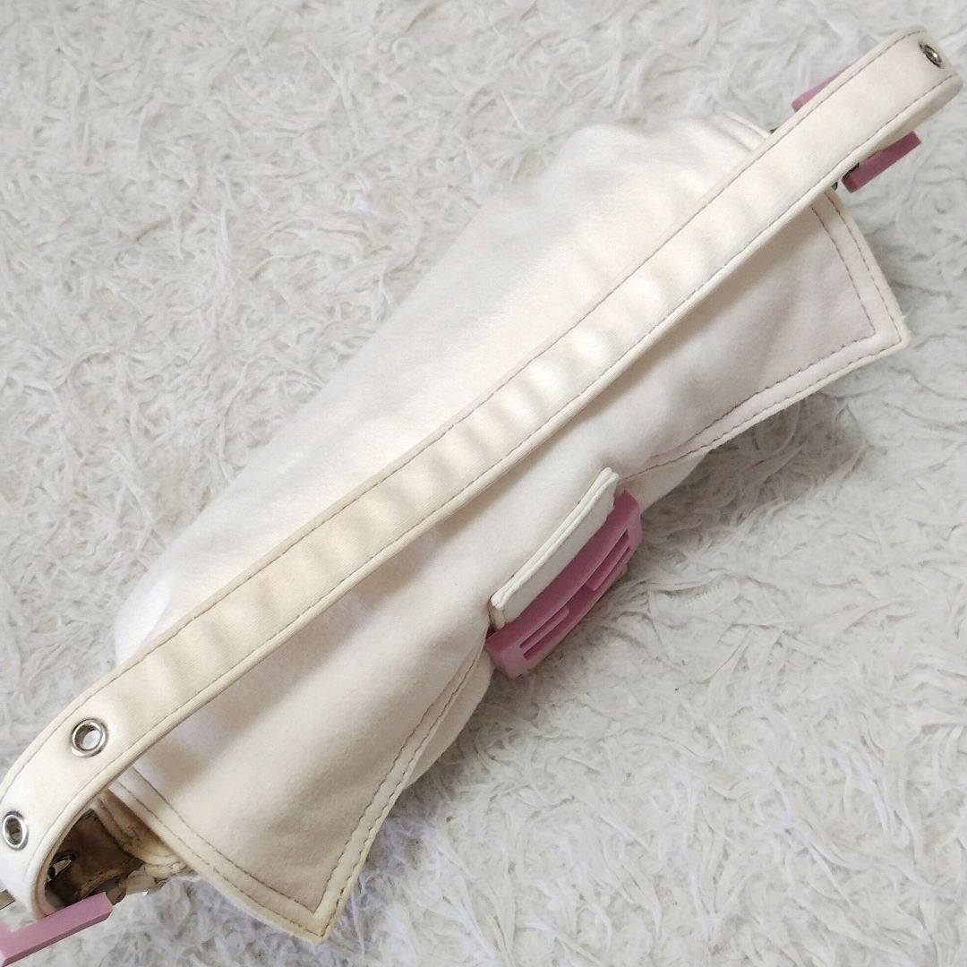 FENDI Shoulder Bag Purse FF Baguette Cotton Off White Pink Authentic