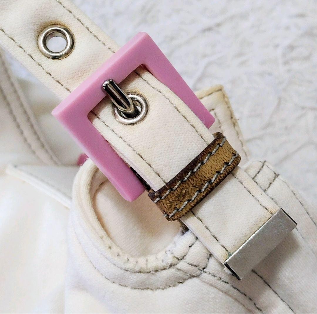 FENDI Shoulder Bag Purse FF Baguette Cotton Off White Pink Authentic