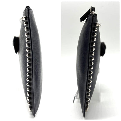 FENDI Clutch Bag Second Bag Studs Leather Black Silver Authentic