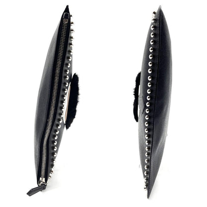 FENDI Clutch Bag Second Bag Studs Leather Black Silver Authentic