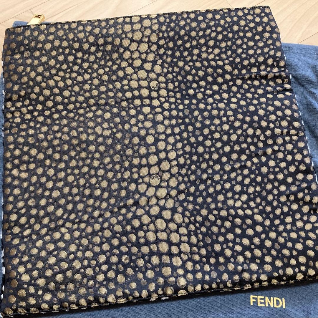 FENDI Clutch Bag Second Bag Canvas Fur Leopard Black Gold Authentic