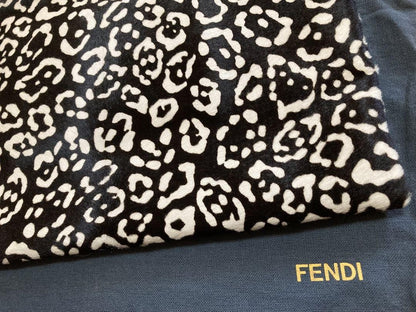FENDI Clutch Bag Second Bag Canvas Fur Leopard Black Gold Authentic