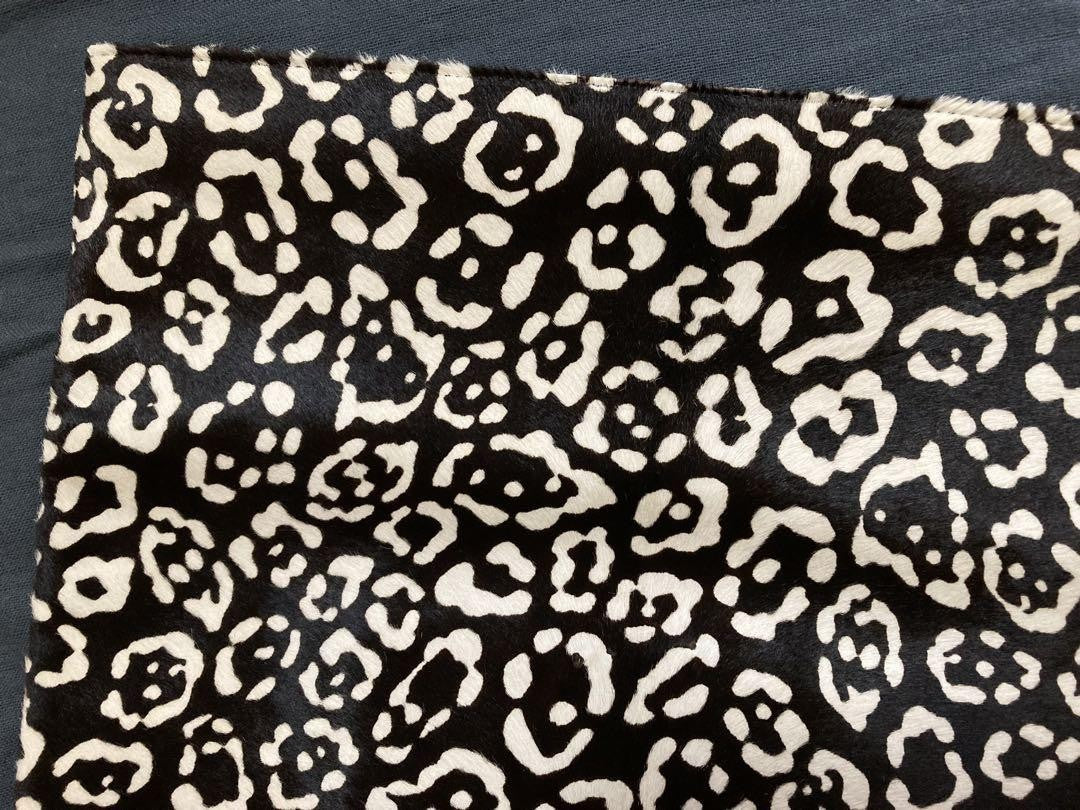 FENDI Clutch Bag Second Bag Canvas Fur Leopard Black Gold Authentic